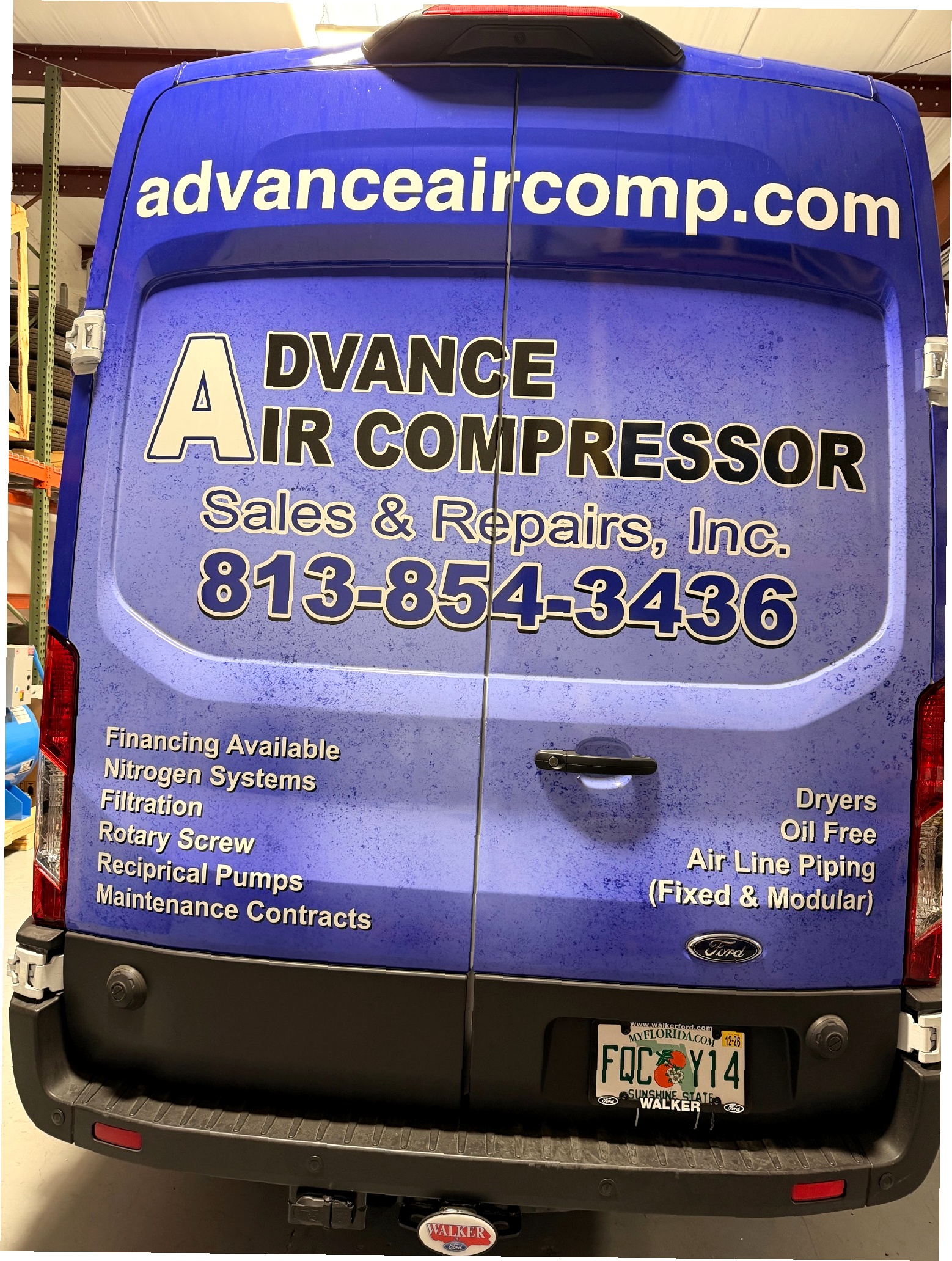 Advance Air Compressor van rear showing all services